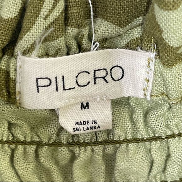 Pilcro Anthropologie Smocked Printed Linen Wide Leg Jumpsuit Medium Moss Floral - Picture 10 of 16